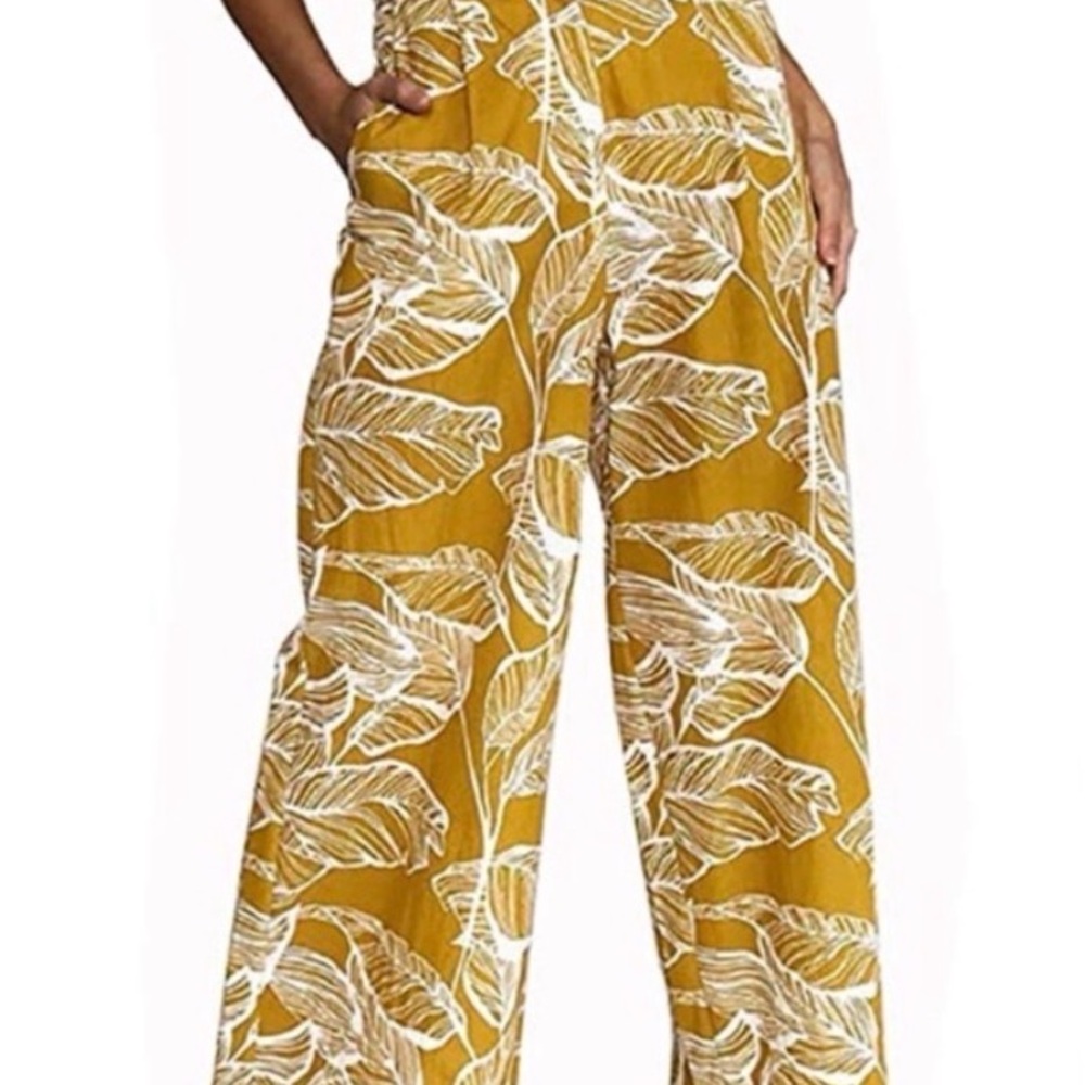 Women's Yellow Leaf Print Pants